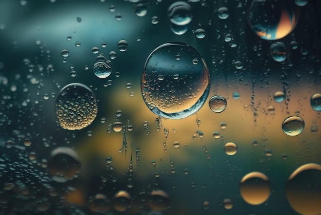 Close up van regendruppels op glas voor achtergrond generatieve ai