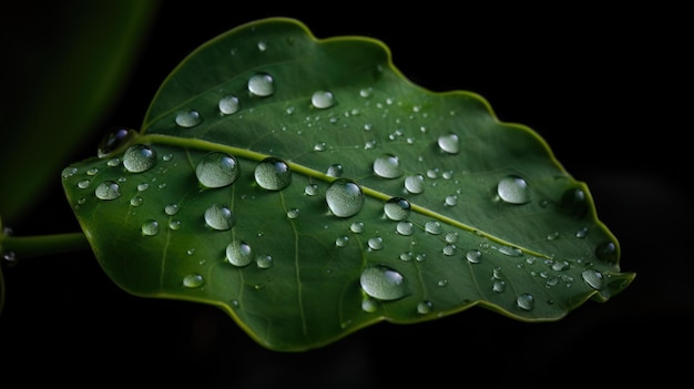 Close-up van regendruppels op groen blad Generatieve AI