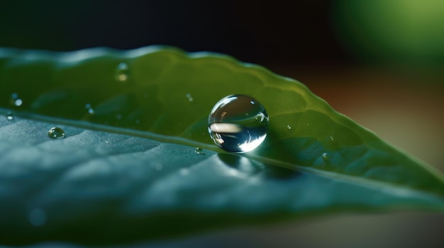 Close-up van regendruppels op groen blad Generatieve AI