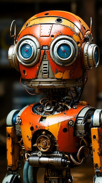 Close-up van robot met grote ogen en gezicht Generatieve AI