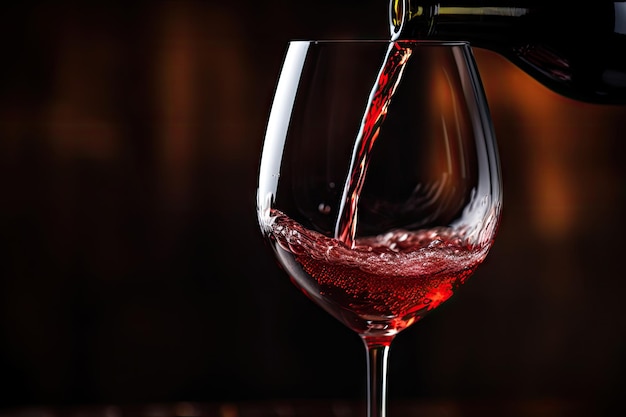 Close-up van rode wijn die in een glas wordt gegoten