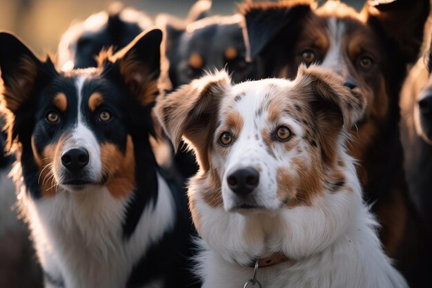 Close-up van roedel honden hun ogen stralend en attent gemaakt met generatieve ai