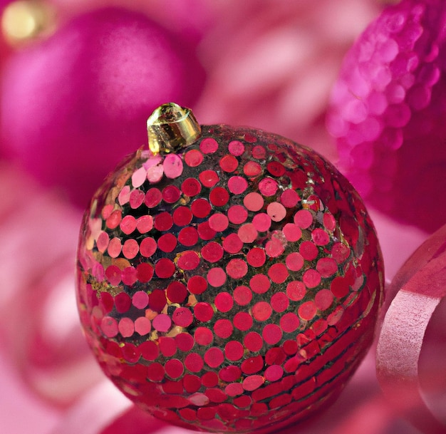 Close-up van roze kerstballen met vlekken op onscherpe achtergrond