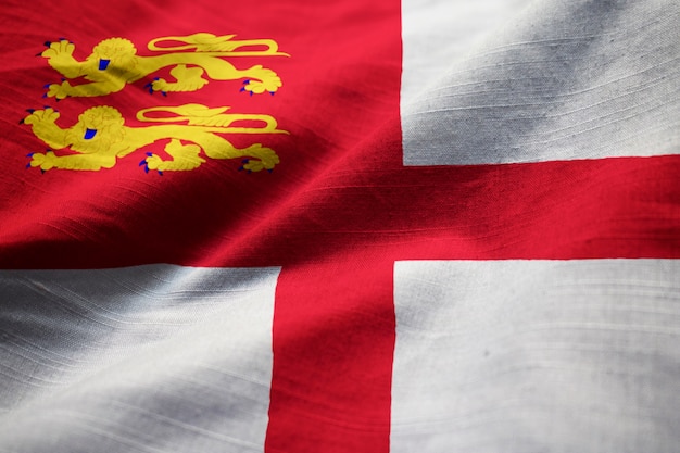 Close-up van ruffled sark flag, sark flag blowing in wind