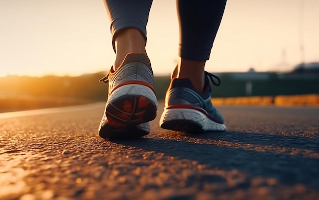 Close-up van Runner's Feet Atletisch voetenwerk in Motion Generative AI