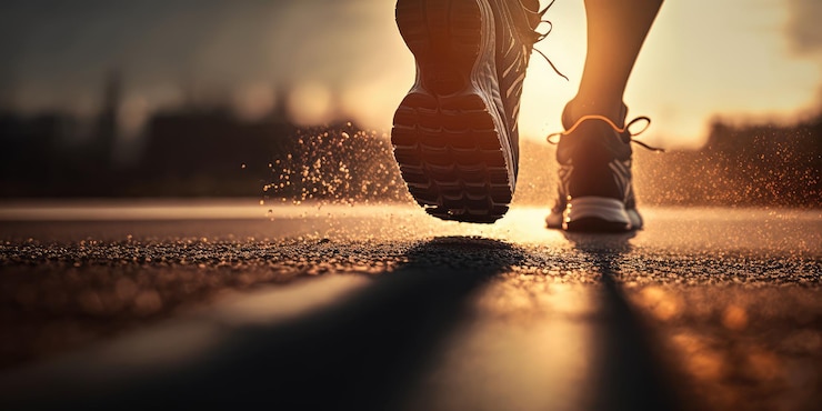 Foto close-up van runner sportschoenen sprint op de rails
