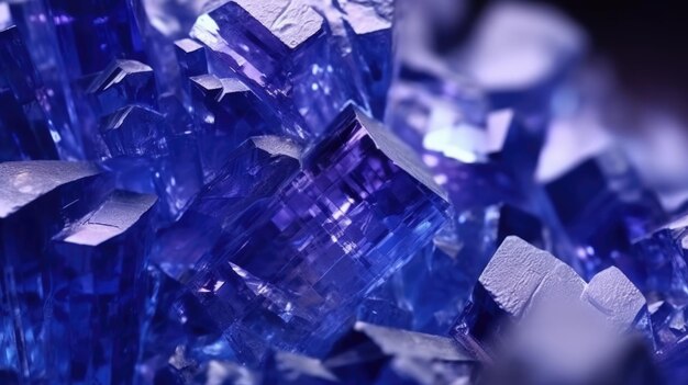 Close-up van ruw tanzanite gesteente met reflectie kristallen