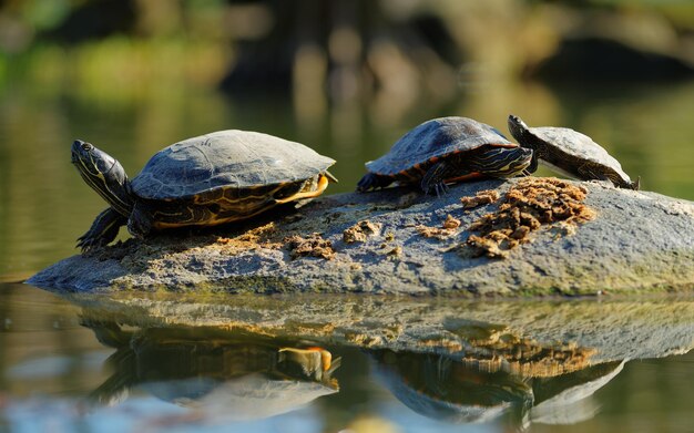 Foto close-up van schildpadden op rotsen