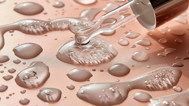 Close-up van serum dropper en bubbels op roze oppervlak