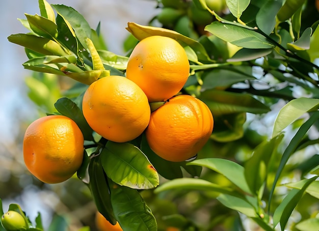 Close-up van sinaasappelbomen op een biologische fruitboerderij