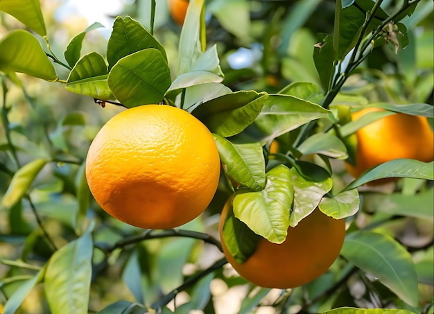 Close-up van sinaasappelbomen op een biologische fruitboerderij