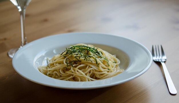 Foto close-up van spaghetti op een bord