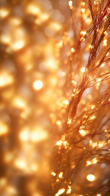 Close-up van Sparkling Christmas Tinsel met Soft Bokeh Lights AI gegenereerd