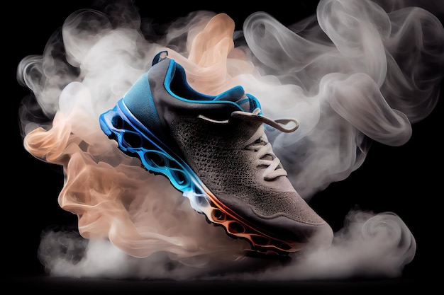 Close-up van sportschoenen met magische rook die langzaam verdwijnt