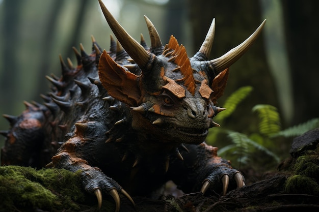 Close-up van Styracosaurus Natuurlijk licht Generatieve AI