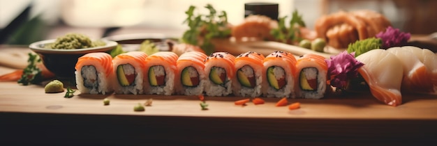 Close-up van sushi en rolletjes