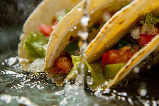 Foto close-up van taco met watervervormingseffecten