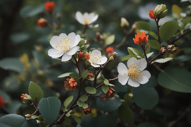 Close-up van takken met bloemen en bladeren