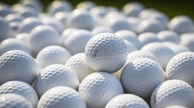 Close-up van talrijke golfballen met selectieve scherpstelling ideaal voor sport- en ontspanningsthema's