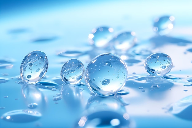 Close-up van transparante waterdruppels IJs op een lichte achtergrond gegenereerd ai