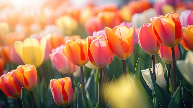 Close-up van tulpen in een veld