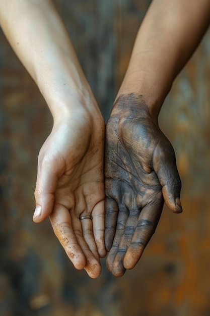 Close-up van veel handen van mensen van verschillende rassen Het concept van vriendschap en internationalisme