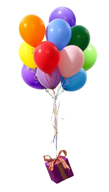 Foto close-up van veelkleurige ballonnen op een witte achtergrond