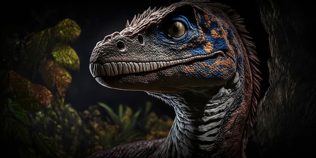 Close-up van Velociraptor in de jungle AIGenerated