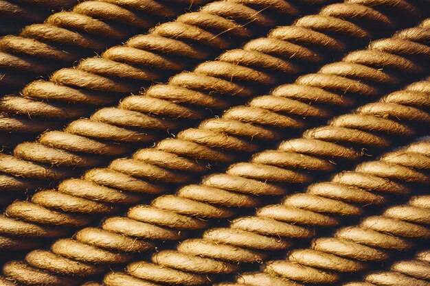 Foto close-up van verdraaide natuurlijke vezel touw textuur gedetailleerde achtergrond