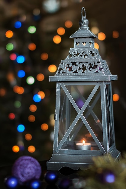Foto close-up van verlichte kerstverlichting