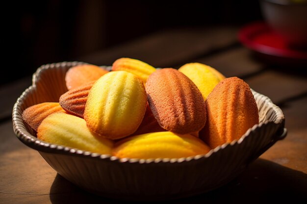 Close-up van vers gebakken madeleines in levendige pracht