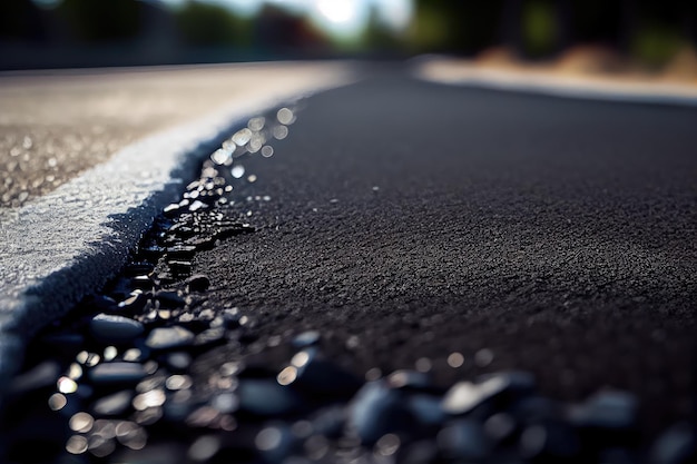 Close-up van vers gegoten asfalt klaar voor verkeer