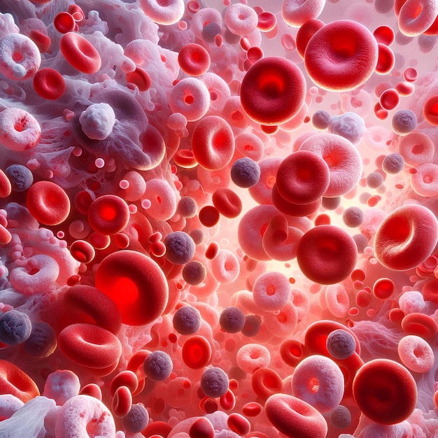 Close-up van verschillende bloedcellen in grote detail