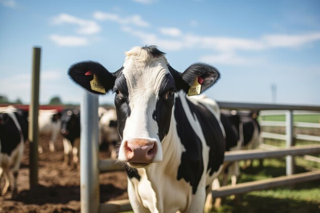 Close-up van verschillende melkkoeien op een moderne boerderij