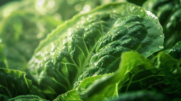 Close-up van verse groene bladeren met waterdruppels Natuurlijke groene achtergrond