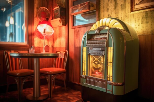 Close-up van vintage jukebox in een eethoek gemaakt met generatieve AI