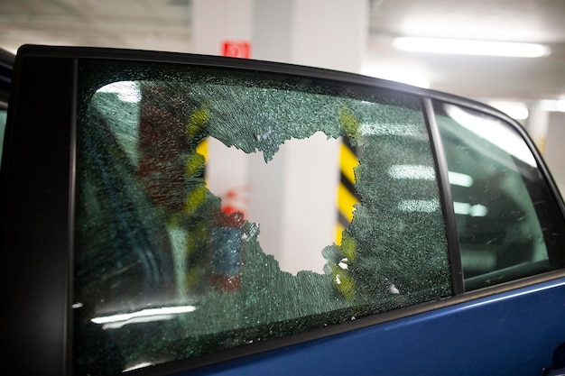 Close-up van vissen op het raam van de auto