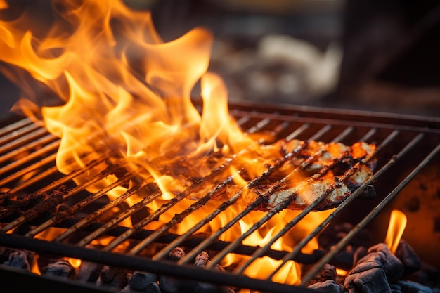 Close-up van vlammen die de randen van een grill likken