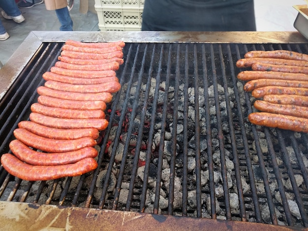 Close-up van vlees op de barbecuegrill