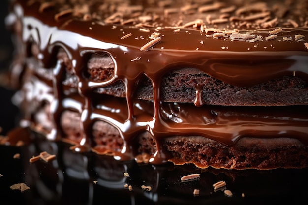 Close-up van vochtige chocoladelaagcake