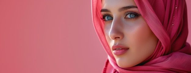 Foto close-up van vrouw met roze sjaal