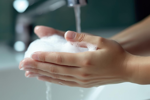 Close-up van vrouwelijke handen bezig met handen wassen