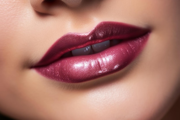 Close-up van vrouwen lippen met donkerroze lippenstift