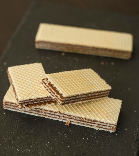 Foto close-up van wafels op tafel