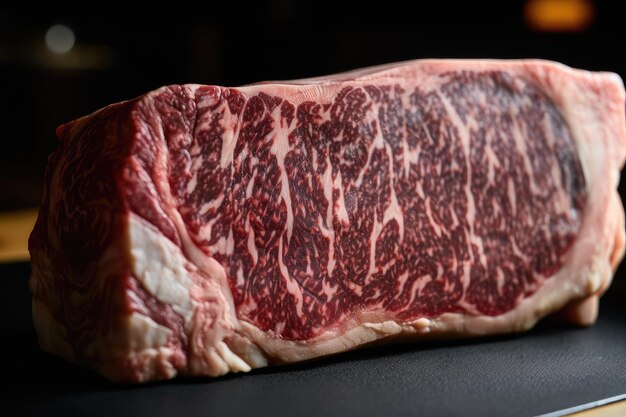 Close-up van Wagyu-steak die pronkt met zijn rijke marmering en malse textuur