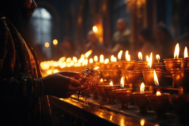 Close-up van was kaarsen in de orthodoxe christelijke kerk