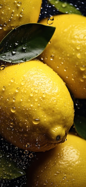 Foto close-up van waterdruppels op citroenen