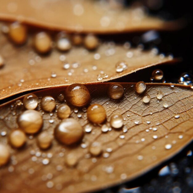 Close-up van waterdruppels op herfstbladeren voor een ontwerp met natuurthema's