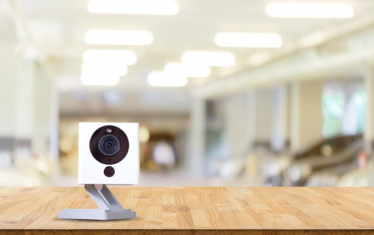 Foto close-up van webcam op tafel
