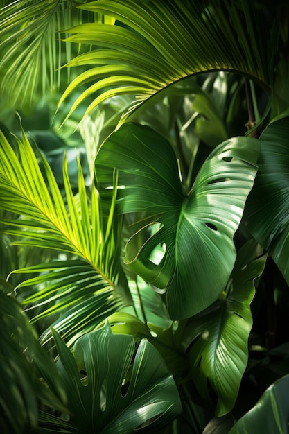Close-up van weelderige groene tropische bladeren